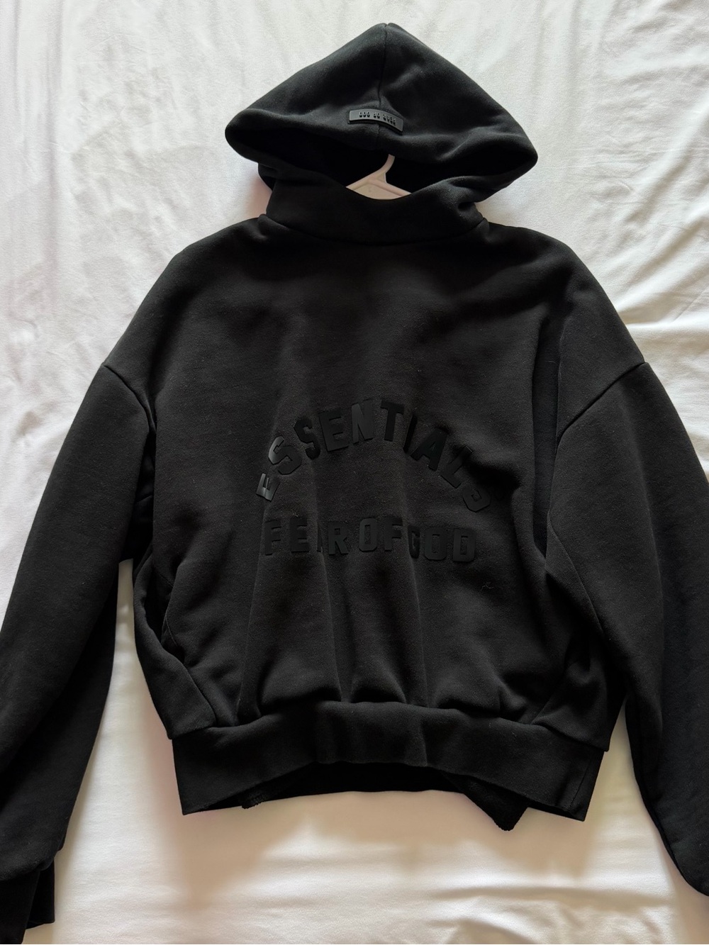 Essentials Black Raised-Logo Pullover Hoodie